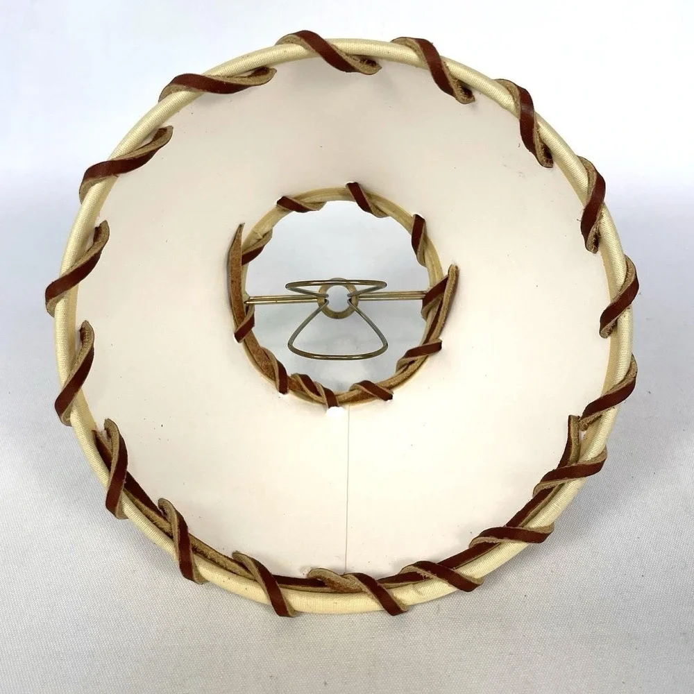Vintage Tan Faux‎ Leather Whipstitch Clip-On Mini Lamp Shade Cabin 4